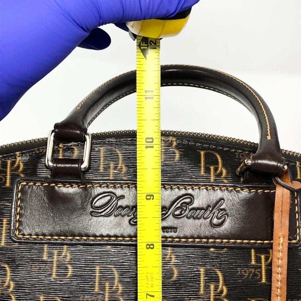 Dooney & Bourke Gretta Monogram Satchel Florentine Vacchetta Leather Brown Bag